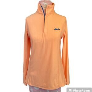 Peter Millar Top Shirt Long Sleeve Pullover Sun Protection Small Zip Neck Orange